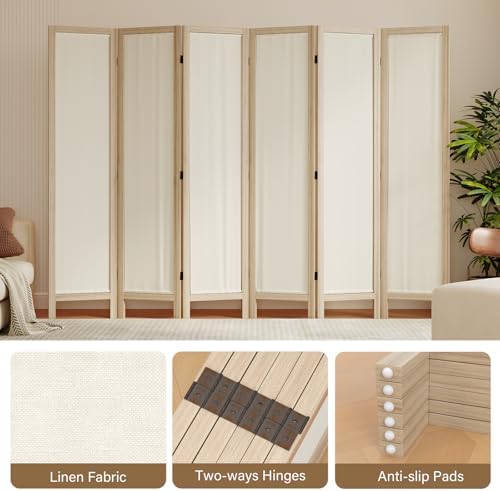 Linen Room Divider Privacy Screen, Foldable Wood Frame Partition Room Dividers - Image 2