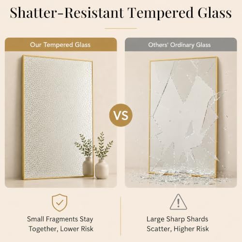 36"x24" Brushed Gold Framed Rectangle Bathroom Vanity Wall Mirror - Image 5