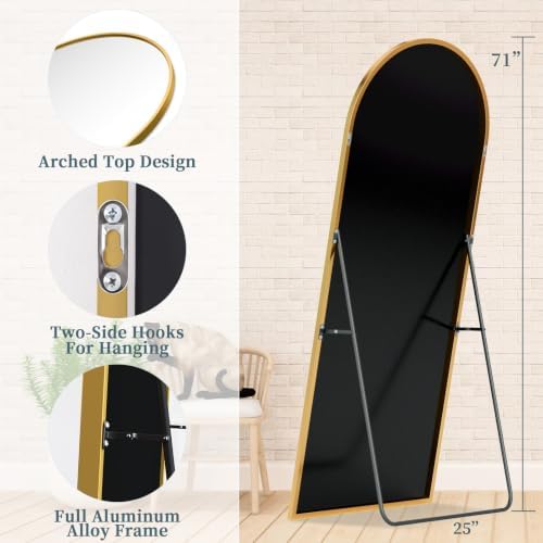 Full Length Mirror with Stand, Large Stand Up Mirrors, Aluminum Frame Floor - Image 5