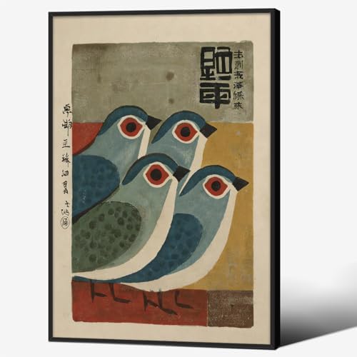 Mid Century Japanese Bird Wall Art Retro Blue Bird Canvas Poster 24x36 inch by Unknown