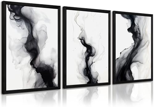 Black White Abstract Wall Art Decor Set of 3 Modern Wall Art Minimalist Canvas by Unknown