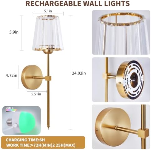 Set of 2 Rechargeable Wall Sconces - Image 2