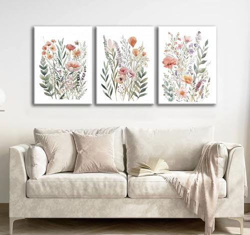 CHTEXA Watercolor Botanical Canvas Wall Art, 3 Piece Gallery Wrapped - Image 3