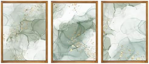 Framed Sage Green Wall Art Set of 3, Abstract Green Wall Decor Living Room by TWNSWALLART