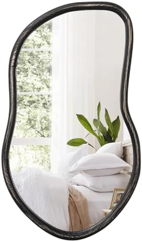 Asymmetrical Wood Mirror Irregular Wall Mirror Large Bathroom Mirror by FEUFOAM