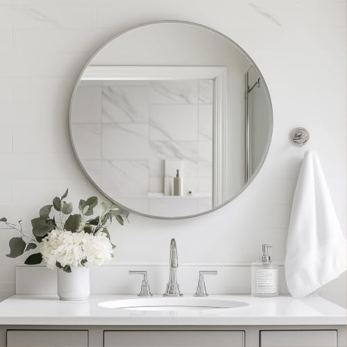 Oruii Large Round Mirror, 28 inch Silver Circle Mirror - Image 5