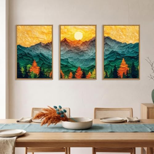 Abstract Boho Mountain Framed Canvas Wall Art Set-16"x24"x3 - Image 3