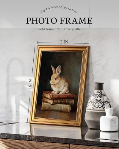 VIYYIEA Vintage Gold Framed Rabbit Wall Art Print, 12x16 Inch - Image 2