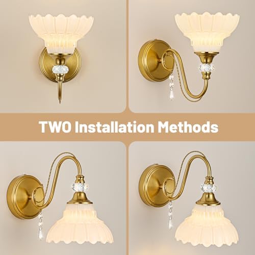 1 Piece Vintage Wall Sconce, 1-Light Brushed Gold Finish Wall Sconce - Image 2
