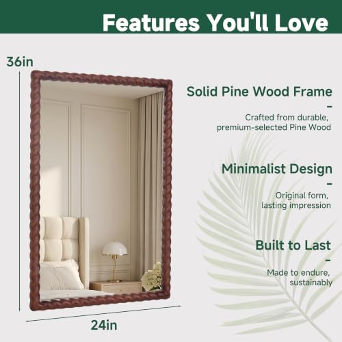 36"x24" Rectangular Solid Wood Farmhouse Decorative Wall Mirror - Image 2