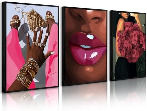 Black Girl Wall Art African Woman Canvas Wall Decor Pink Black Women People Art by Unknown