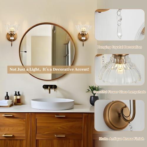 1 Piece Vintage Wall Sconce, 1-Light Matte Antique Brass Finish Wall Sconce - Image 4