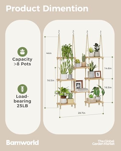 Bamworld Hanging Shelves 8Tiers Plant Hanger Indoor Window Plant Shelves - Image 2
