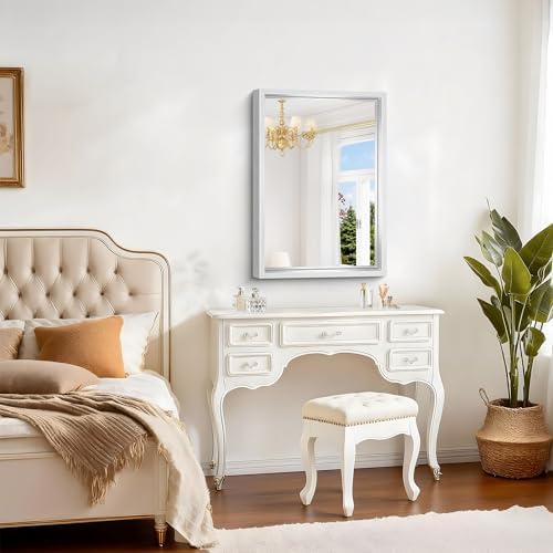 22 x 30 inch Brushed Silver Bathroom Mirror, Metal Framed Rectangle Mirror - Image 4