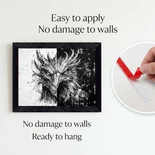 Framed Canvas Wall Art Abstract Ink Dragon and Phoenix Monochrome High-Contrast - Image 2