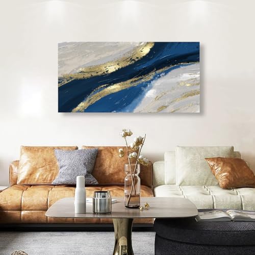 Abstract Canvas Wall Art for Living room Office Bedroom Golden Blue Wall Art - Image 2