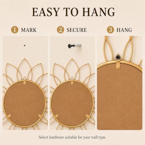 Gold Sunburst Mirror 14x14 Inch, Decorative Wall Accent - Image 5