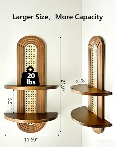 Floating Shelves for Wall, Boho Home Wall Decor, 2-Tier Rattan Plant Shelf - Image 3