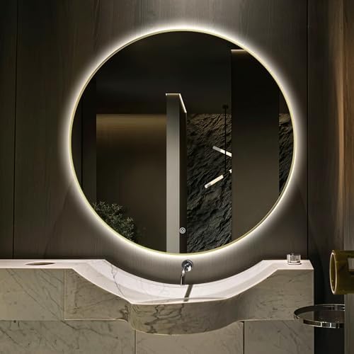 28" Round LED Bathroom Mirror, Wall Mounted Round Backlit Mirror LED Bathroom by TheiaMo