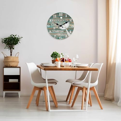 XFM Mermaid Inspirational Wall Clock 10 Inch Teal Beach Theme - Image 2