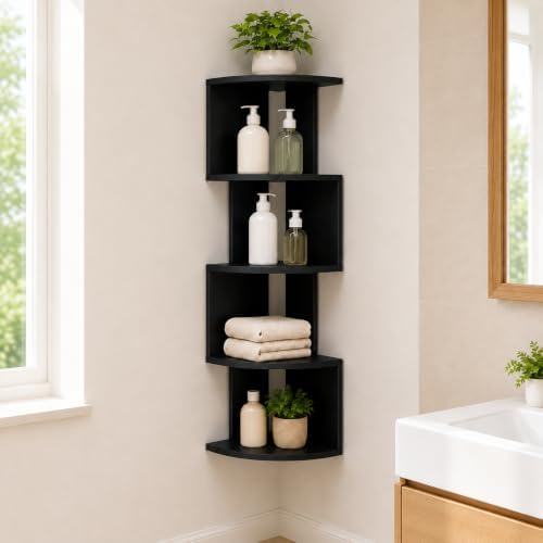 5-Tier Corner Wall Shelf, 30.7 in Tall PVC Corner Storage Shelf, Wall Mounted by Frawenleco