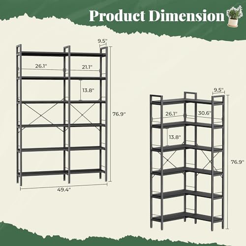 Huuger 6 Tier Bookshelf, L Shaped Corner Bookshelf - Image 3