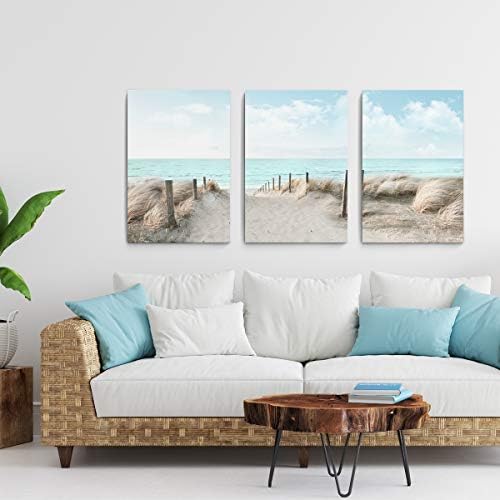 3 Piece Large Canvas Bedroom Wall Art Beach Blue Sea Blue Sky Print Picture - Image 5