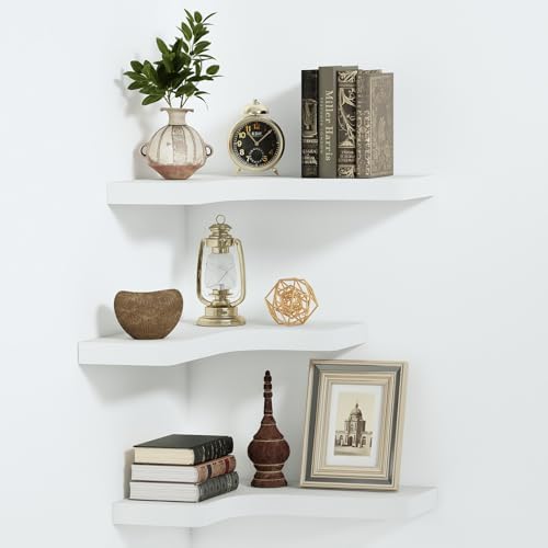 SAUMONIERES Corner Floating Shelves Wall Mount Shelf Solid Wood by Saumonieres
