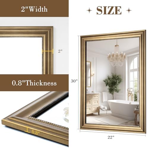 Axeman 22x30 Rectangular Wall Mirror, Decorative Bathroom Mirror, Traditional - Image 5