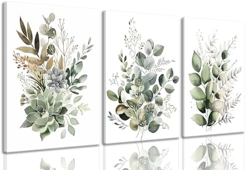 Bwodke Sage Green Botanical Canvas Wall Art Set of 3, 16x24 inch by Bwodke