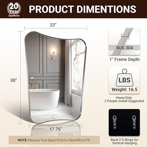 ANDY STAR Brushed Nickel Bathroom Mirror, 22x30 Silver Metal Framed Mirrors - Image 2