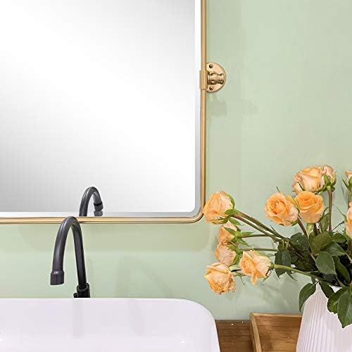 Farmhouse Gold Metal Framed Pivot Rectangle Bathroom Mirror Rounded Rectangluar - Image 6
