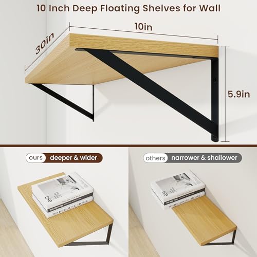 Axeman 30 Inch Floating Shelves, 10 Inch Deep Oak Wall Shelves Set of 2 - Image 3