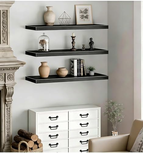 Vervida® Black Floating Wall Shelves 47.2 in Set of 3 Extra Large - Image 6