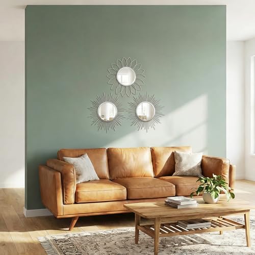 Boho Sunburst Wall Mirror Set of 3, 12 Inch Round Antique & Modern Metal Wall - Image 7