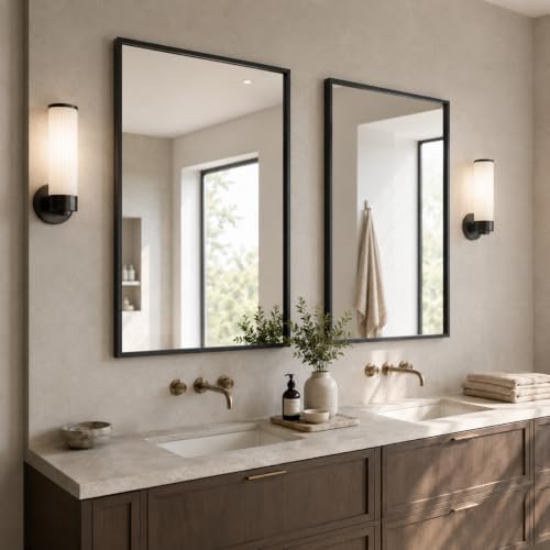 2-Pack 24 x 36 Inch Matte Black Framed Bathroom Vanity Mirrors - Image 6