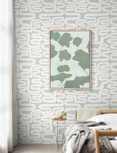 Peel and Stick Wallpaper Green and White Wallpaper Modern Geometric Contact - Image 4
