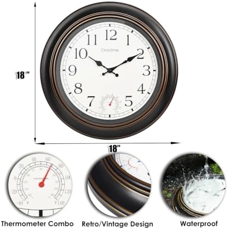 18" Indoor Outdoor Retro Large Wall Clock Battery Operated Silent - Image 2