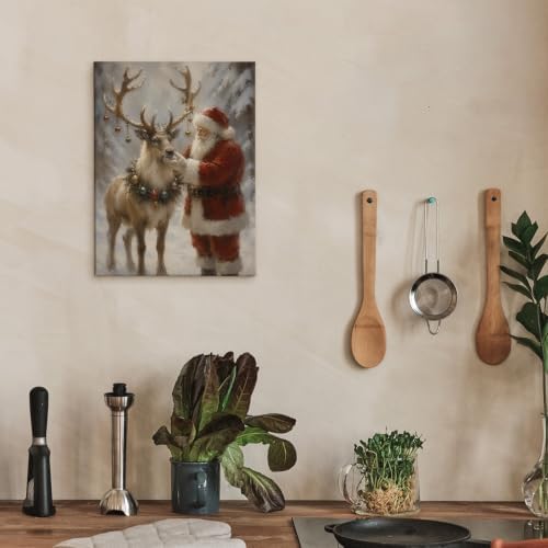 DIENADFX Christmas Santa Reindeer Canvas Wall Art Decor Pictures 11x14 - Image 6