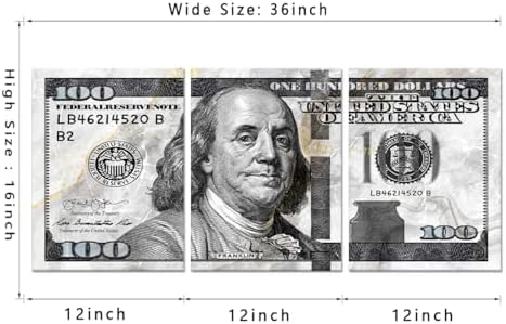3 Panels Money Wall Art Grey Money Posters Prints Artwork One Hundred Dollars - Image 5