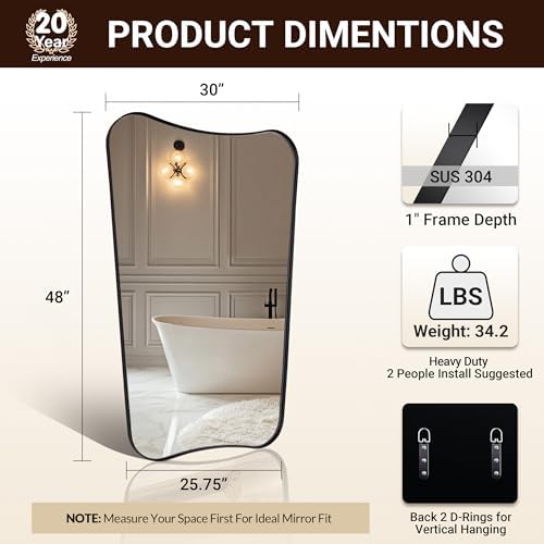 ANDY STAR 30x48 Inch Matte Black Mirror, Modern Bathroom Mirror in Premium - Image 2