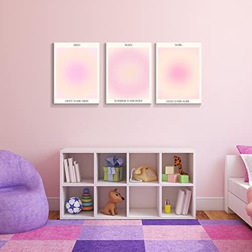 Framed 3 Piece Pink Gradient Aura Spiritual Canvas Wall Art Trippy Positive - Image 5