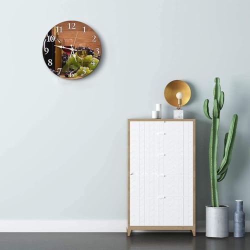Britimes Round Wall Clock Silent Non-Ticking 10", Wine Glasses - Image 3