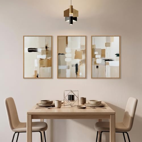Large Abstract Beige Framed Canvas Wall Art Set, Neutral Textures Wall Decor - Image 3