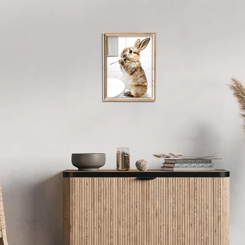 uniro Funny Bathroom Wall Art Prints, Cute Rabbit Brushing Teeth Bathroom - Image 5