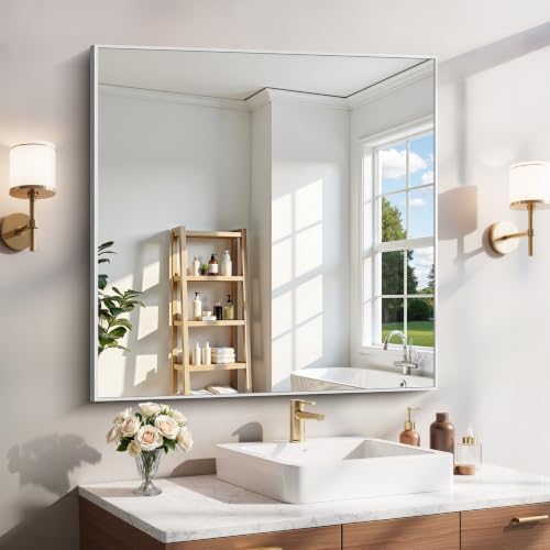 YIROMAN Bathroom Mirror 36"x36", Brushed Silver Bathroom Mirror by Unknown