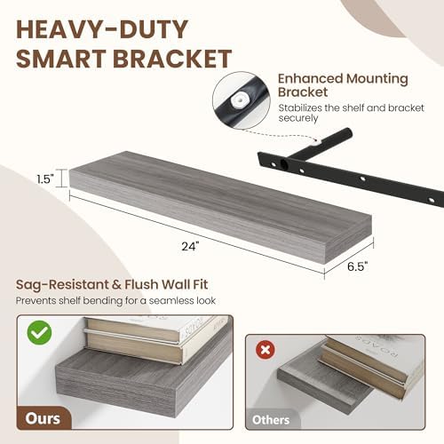 Acovy 24 Inch Floating Shelves for Wall 2 Pack, Wall Mounted Floating Shelf - Image 2