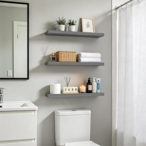 BAYKA Grey Floating Shelves 22.5in, Wall Mount Rustic Wood Shelf - Image 2