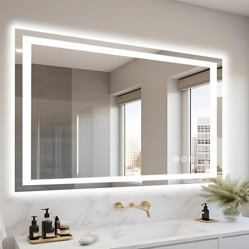 EchosLife 44"x30" Bathroom Light up Mirror, Double Bright Lights, Anti-Fog by EchosLife