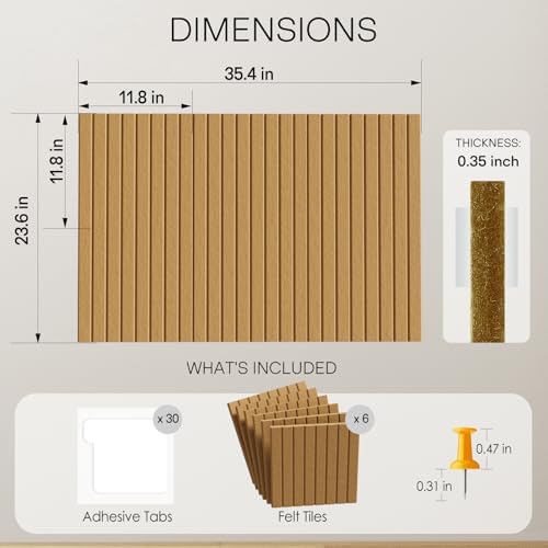MaxGear Bulletin Board 36" x 24", Longan Tan Felt Wall Tiles Room Decor - Image 2
